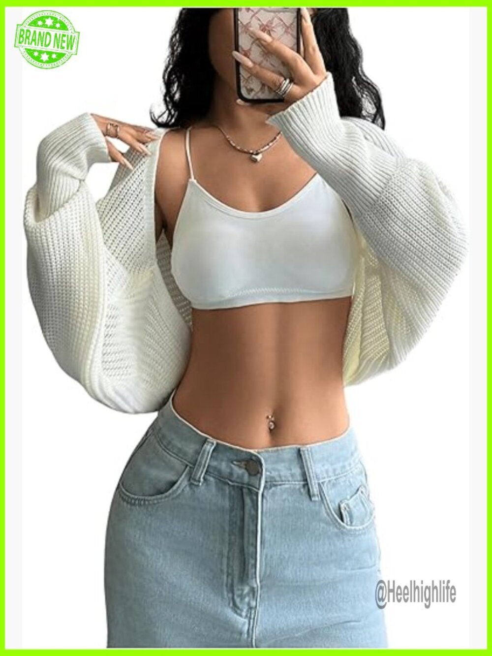 Crochet Bolero Shrug Top Long Sleeve Drop Shoulder Crop Cardigan